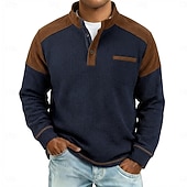 economico T-shirt in maglia waffle-Per uomo Maglietta Waffle Maglietta Maglia Henley a nido d'ape Manica Lunga Henley Primavera &amp; Autunno Tinta unica Patchwork Tradizionale / Vintage Casual Blocco di colore Puro Casuale Casa All'aperto