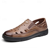 economico Sandali casual-sandali da uomo marroni senza lacci, tomaia traspirante con design casual, comodi per avventure all'aria aperta, abbigliamento casual e attività estive