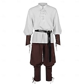 tanie stroje-Średniowieczne Renesansowa Wymyślny kostium Długie rękawy Pirat Wiking Strój na bal maskowy Męskie Wiking Piracki Halloween Karnawał Spektakl LARP Ren Faire Dla dorosłych Koszula Spodnie Pas