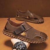 levne Pohodlné sandály-Pánské hnědé sandály z umělé kůže na suchý zip, stylová a nastavitelná outdoorová obuv pro běžné nošení v létě a dovolenou na pláži