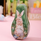 cheap Easter-1pc Easter Bunny Tin Box, Colorful Metal Cookie Candy Box, Cartoon Rabbit Gift Container for Kids, Easter Decoration
