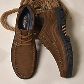 abordables Zapatos Informales con Cordones-Zapatos con cordones de piel sintética de ante color caqui para hombre, zapatillas informales antideslizantes y resistentes para senderismo y actividades al aire libre.