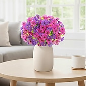 olcso Művirág-24 csokor művirág kültéri és beltéri használatra, fukszia színű &amp;lila műanyag művirágok százszorszép eukaliptusz levelekkel otthoni kerti dekorációhoz, verandára, ablakládába