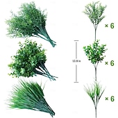 halpa Tekoplantit ja vihreys-18 kpl ulkokäyttöön tarkoitettuja keinotekoisia tekokasveja kevät-kesäkoristeita, UV-kestäviä irtotavarana realistisia tekopensaita, ruohoa, eukalyptusta, muovisia vihreitä pensaita kuistille,