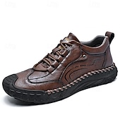 cheap Casual Lace-Up Shoes-Men's Brown Hand-Stitched Faux Leather Hiking Shoes – Rugged Casual Footwear for Outdoor Trekking &amp; Daily Street Style