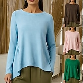  Femmes T-shirt Couleur Unie Graphique Uni Élégant ancien Mode manche longue Col ras du cou Col rond Hauts Longs Quotidien Sports Week-end Bleu Ciel Marron café Rose Claire Vert Été Printemps Automne