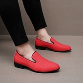 abordables Mocasines-Mocasines de piel sintética con efecto cocodrilo rojo para hombre: elegantes zapatos de vestir sin cordones para bodas, fiestas y eventos formales.