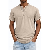 levne Ležérní tričko Henley-Pánské Tričko Henley Košile ze 100% bavlny Krátký rukáv Bez vzoru Retro Na běžné nošení Retro styl Barvení oděvů Vyprané Henley Ležérní Jaro léto Léto Jaro Fialová Tričko Henley
