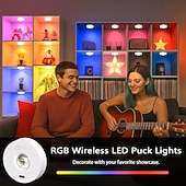 olcso Puck Lights-3 db újratölthető LED szekrényvilágítás, mágneses, vezeték nélküli RGB korongvilágítás távirányítóval, gardrób, borszekrény, szekrény alatti világítás, kábelezést nem igényel, USB-n újratölthető