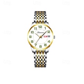 baratos Relógios Quartz-Relógio feminino digital com pulseira de aço inoxidável, calendário e indicador de semana, moderno e elegante para o dia a dia, viagens, uso noturno, ocasiões casuais, esportes e negócios.