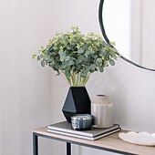 abordables Plantas y Vegetación Artificial-4 paquetes de tallos de eucalipto artificiales, hojas de eucalipto dólar de plata falsas, ramas verdes para arreglos florales. &amp;decoración del hogar