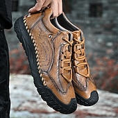 cheap Casual Lace-Up Shoes-Men's Brown Hand-Stitched Faux Leather Hiking Shoes – Rugged Casual Footwear for Outdoor Trekking &amp; Daily Street Style
