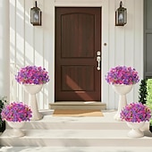 olcso Művirág-24 csokor művirág kültéri és beltéri használatra, fukszia színű &amp;lila műanyag művirágok százszorszép eukaliptusz levelekkel otthoni kerti dekorációhoz, verandára, ablakládába