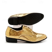 זול נעלי דרבי-נעלי ערב מטאליות לגברים בצבע תנין מוזהב - נעליים רשמיות מבריקות למסיבות, חתונות ואירועי מועדוני לילה