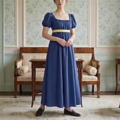 preiswerte Kleid-19. Jahrhundert Regency-Zeit Knöchellänge Kleid Kurze Ärmel Prinzessin Dame Edelfrau Einfarbig Quadrathals Kostüm Damen königlich Halloween Karneval Teegesellschaft LARP Renaissance-Messe Erwachsene