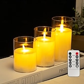 economico Luci di candela-3 candele a led senza fiamma con telecomando, candele di cera senza fumo per proposte di matrimonio, feste, cene, illuminazione ambientale, alimentate a batteria AAA, decorazioni per la casa