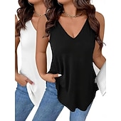  Confezioni multiple 2 pezzi Femminile Scollo a V Senza Maniche Bianco + nero Canotta Gilet Maglietta senza maniche Tinta unica Casuale Quotidiano Poliestere Estate
