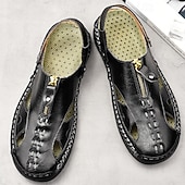 cheap Casual Sandals-Men's Brown Faux Leather Closed-Toe Sandals, Hand-Stitched Breathable Casual Shoes for Summer Outdoor &amp; Beach Wear