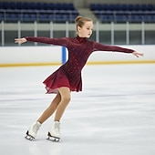 economico Abiti da Pattinaggio Artistico-Abito da pattinaggio artistico Ragazze Pattinaggio sul ghiaccio Vestito Rosso Patchwork Schiena aperta Alta elasticità Allenamento Competizione Vestiti da pattinaggio sul ghiaccio Classico Cristallo