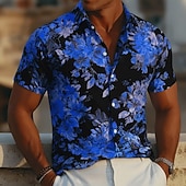  Per uomo Stampa Floreale Fiori tropicali Bagliore al neon Camicia hawaiana estiva Camicia con Bottoni Camicia Aloha Manica Corta Hawaiano Vacanza Abbigliamento mare Estate Primavera Collo ripiegato
