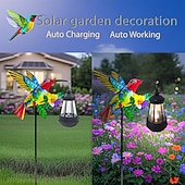 abordables Luces de camino y linternas-Lámpara solar de colibrí para exteriores, luz de camino de jardín con estaca de metal impermeable, decoración de paisaje de patio de 72 cm para patio, césped, granja y jardín.
