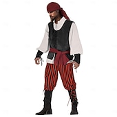 economico Outfit-Set Retrò Vintage Medievale Rinascimento Pantaloni Copricapo Gilet con accessori Lunghe Pirata Girocollo Costume Per uomo Halloween Carnevale Fiera Rinascimentale LARP Adulti Gilet Camicia Pantaloni