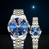 baratos Relógios Quartz-relógios de casal, masculinos &amp;Relógios femininos de luxo e charme, com detalhes em strass, função de calendário, visor com luz noturna, relógios casuais e modernos, acessórios perfeitos para