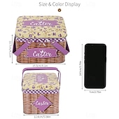 cheap Easter-Easter Bunny Tin Carry Basket, Colorful Metal Rabbit Storage Box with Handle, Creative Easter Decoration Treat Gift Container