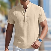 voordelige Straat-Voor heren Overhemd Linnen overhemd Guayabera-shirt Zomer overhemd Strand Kleding Effen Kleur Casual Dagelijks Wit Koningsblauw Groen Khaki Korte mouw Mandarijn Kraag Zomer Lente Kleding