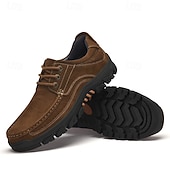 abordables Zapatos Informales con Cordones-Zapatos con cordones de piel sintética de ante color caqui para hombre, zapatillas informales antideslizantes y resistentes para senderismo y actividades al aire libre.