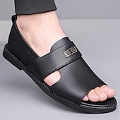 cheap Dress Sandals-Men's Black Slide Sandals, Adjustable Strap, Casual Comfort Sole, Relaxed Summer Style for Beach, Poolside &amp; Daily Wear