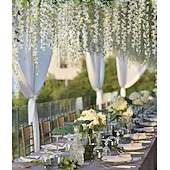 abordables Flores artificiales-12 flores artificiales de glicina de 1,1 m/pieza, blancas, densas, artificiales, de ratán, guirnalda colgante de flores de seda, decoración para fiestas en casa o bodas.