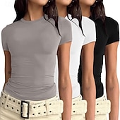 economico T-shirt semplice-Confezioni multiple Confezione da 3 Femminile Girocollo Manica Corta Nero + bianco + grigio Maglietta Semplice Casuale Quotidiano Poliestere Estate