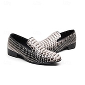 halpa Loafers-Miesten vihreät ja ruskeat käärmekuvioiset nahkaiset loaferit, slip-on-muodinmukaiset kengät yökerhoihin, juhliin ja rohkeisiin muotilausuntoihin