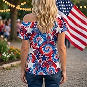  250-jähriges Jubiläum USA Retro Vintage 1980er T-Shirt Ein-Schulter Kurze Ärmel Kostüm Damen 4. Juli Unabhängigkeitstag Erwachsene T-shirt