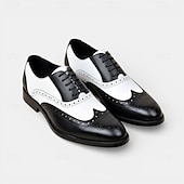 baratos Sapatos Brogue-sapatos oxford brogue preto e branco masculinos com design wingtip, detalhes perfurados para eventos formais e festas casamentos