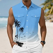 Χαμηλού Κόστους Τροπικά φυτά-Ανδρικά Δέντρο καρύδας Χρωματική κλίση Τροπικά φυτά Πουκάμισο Χαβανέζικο πουκάμισο Πουκάμισο Aloha Αμάνικο Θέρετρο Διακοπές στην παραλία Καλοκαίρι Άνοιξη Απορρίπτω 3D