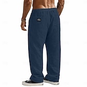 ieftine Clasic-Bărbați Pantaloni de in Pantaloni Pantaloni de vară Pantaloni largi Pantaloni de plajă Cordon Buzunar Talie elastică Simplu Confort Respirabil Lungime totală Casual Zilnic Concediu Vacanță Modă Negru