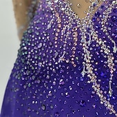 cheap Figure Skating Dresses-Figure Skating Dress Women's Ice Skating Dress Fuchsia Patchwork Open Back Stretchy Training Competition Skating Wear Classic Crystal / Rhinestone Long Sleeve Ice Skating Figure Skating