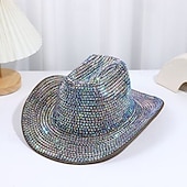 preiswerte Partybedarf-Neongrüner Strass-Cowboyhut für Damen, glitzernder Weltraum-Cowgirlhut mit funkelnden Kristallen, Disco-Partyhut für Musikfestivals, Junggesellinnenabschiede, Kostümaccessoires zum St. Patrick's Day