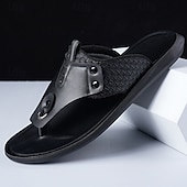 Недорогие Повседневные сандалии-Стильные мужские шлепанцы из искусственной кожи, дышащий дизайн, идеально подходящие для летнего отдыха на пляже и у бассейна.