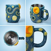 preiswerte Becher &amp; Tassen-Van Gogh Sternennacht 3D-Harzbecher, handbemalte Kaffeetasse, kunstvoll gestalteter Teebecher mit Reliefprägung, künstlerisches Geschenk für Kunstliebhaber, Zuhause &amp;Bürogestaltung