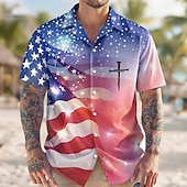  Per uomo 4 luglio, 250° anniversario degli Stati Uniti Croce Bandiera degli Stati Uniti Camicia Camicia con colletto cubano Camicia con Bottoni Manica Corta Patriotico Ferie Estate Primavera Camicia