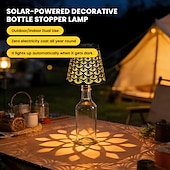 baratos Luzes de paisagem-1 unidade de luminária solar LED para rolha de garrafa, luminária para garrafa de vinho, luz embutida para sala de estar, sala de jantar, bar, camping, decoração de mesa, luz de projeção vazada