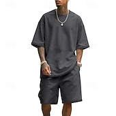 tanie Zestawy koszulek męskich Basic-Męskie T-shirt Garnitury 2 sztuki stroje Koszulka i spodenki Krótki rękaw Półgolf Lato Równina Moda Codzienny 2-częściowa Codzienny Urlop Dzienne zużycie Zgniła zieleń Czarny Biały Top Tee dla