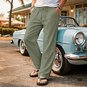 ieftine Retro-Bărbați Pantaloni de in Pantaloni de vară Pantaloni de plajă Cordon Talie elastică Picior drept Simplu Confort Comfortabil Lungime totală Casual Zilnic În aer liber Vacanță Modă Albastru piscină Negru