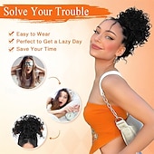 levne Drdoly-Nedbalý drdol pro ženy, 25 cm kudrnatý drdol, volné vlny, syntetické prodloužení vlasů, elastický stahovací drdol se šňůrkou pro každodenní použití (černý) 25 cm