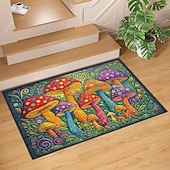 cheap Doormats-Faux-Embroidered Mushroom Doormat Magical Vibrant Forest of Colorful Toadstools Welcome Mat for Entryway