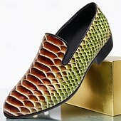 halpa Loafers-Miesten vihreät ja ruskeat käärmekuvioiset nahkaiset loaferit, slip-on-muodinmukaiset kengät yökerhoihin, juhliin ja rohkeisiin muotilausuntoihin