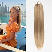 economico Code-Extension per capelli a coda di cavallo da donna, lunga coda di cavallo intrecciata con elastico, extension sintetica liscia a coda di cavallo intrecciata da 22 pollici (riflessi biondo dorato)